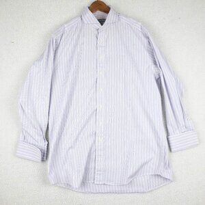 Charles Tyrwhitt Dress Shirt Mens 16.5 Purple White Striped French Cuff Formal